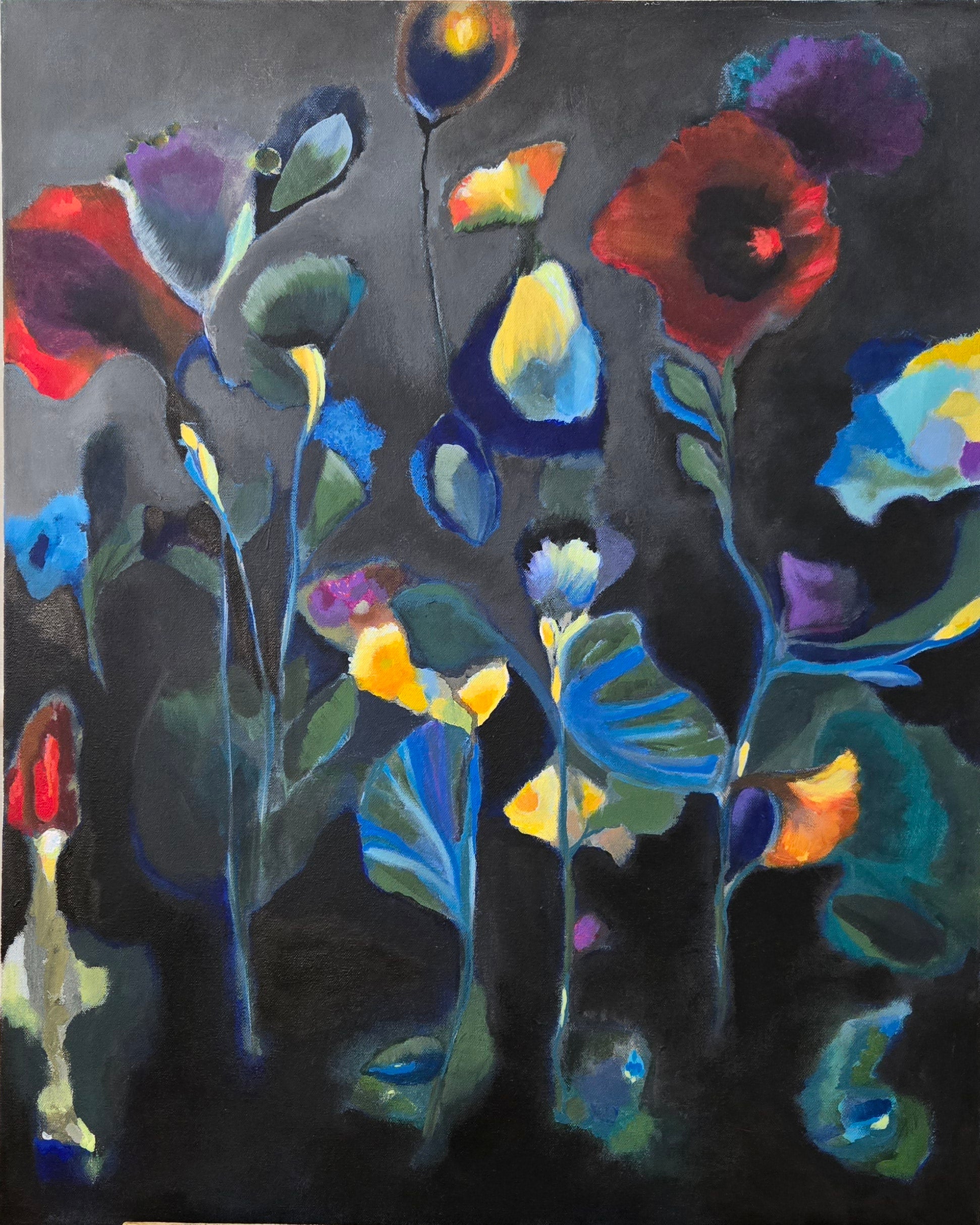 Abstract Floral Composition on Black Background (30" x 24")
