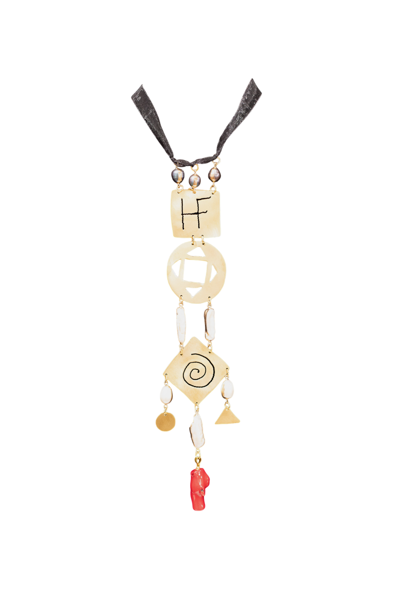 Brass statement necklace with hyperborean symbols
