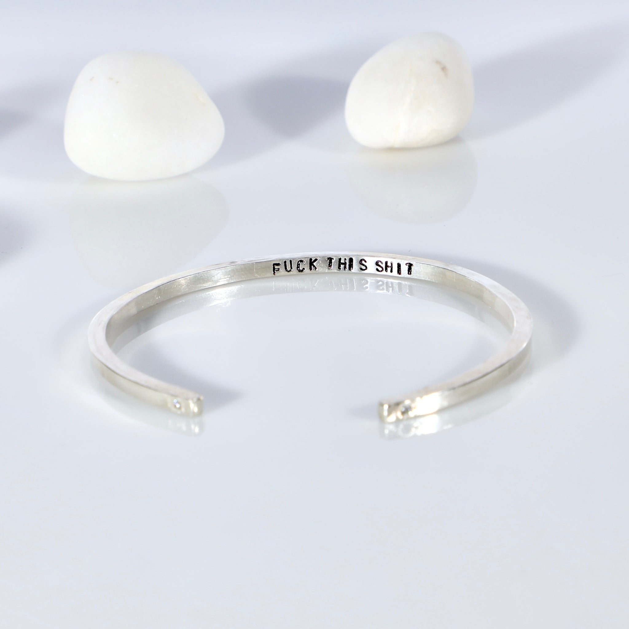 Sterling silver open bangle with diamonds