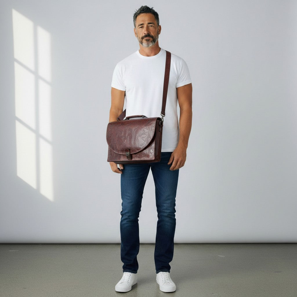 Large Embossed Leather Unisex Bag