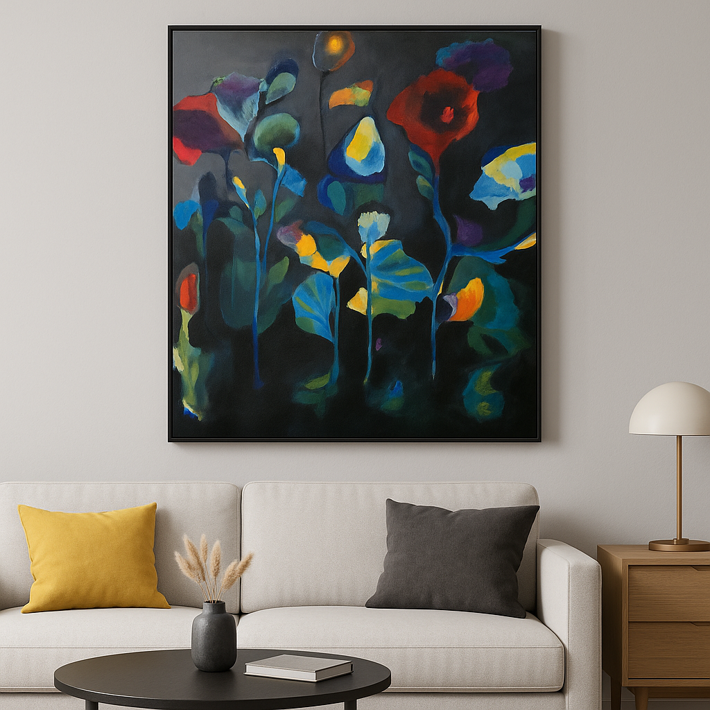 Abstract Floral Composition on Black Background (30" x 24")