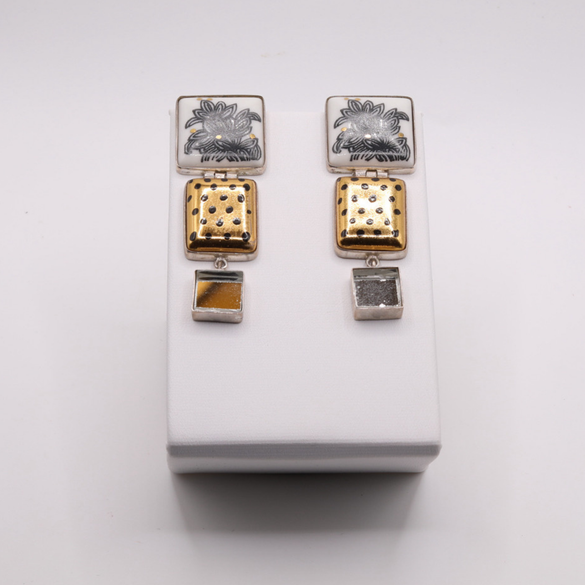 Earrings with Rectangles and Little Mirrors