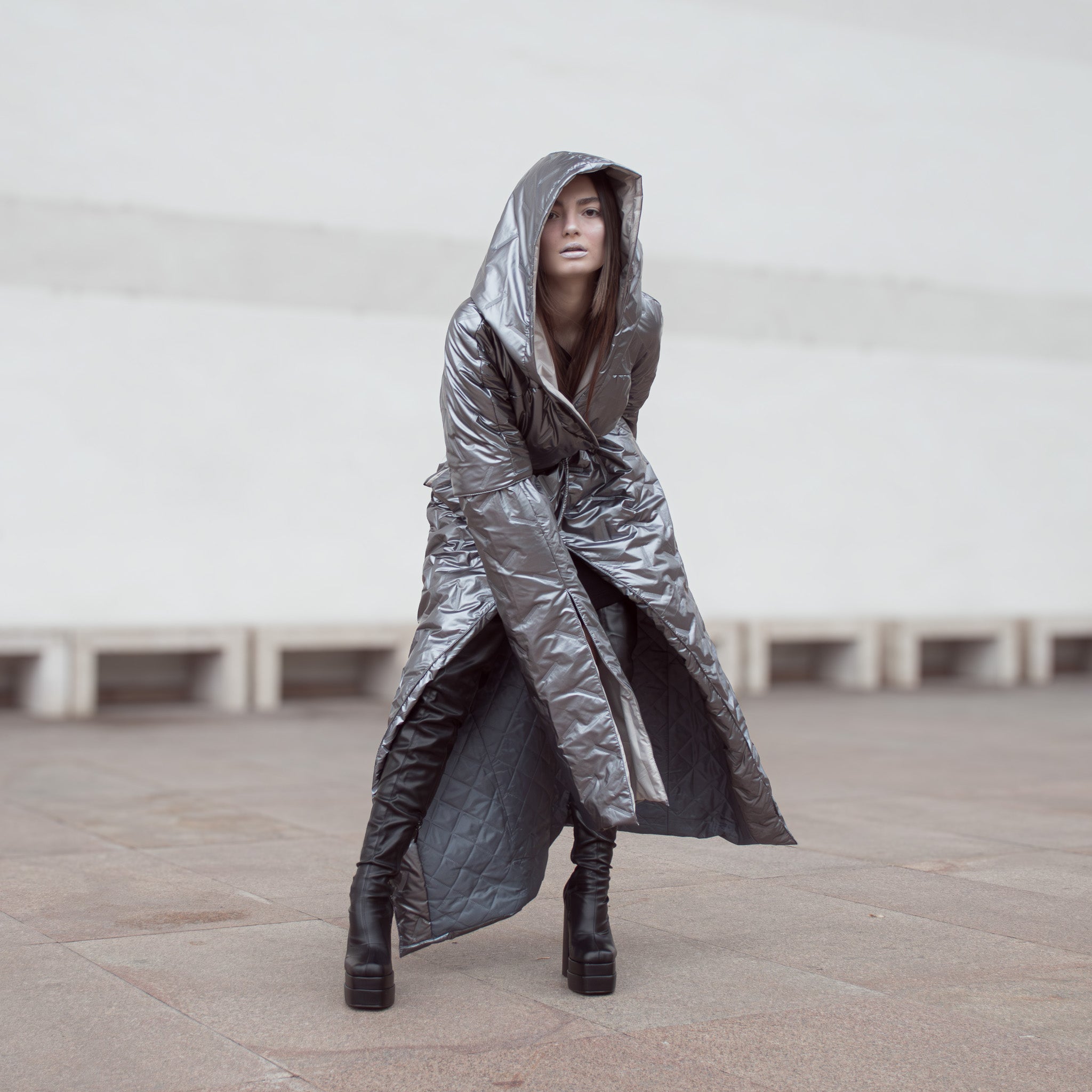 Water and Wind Resistant Puffer with Changeable Sleeves and Adjustable Fit in Silver