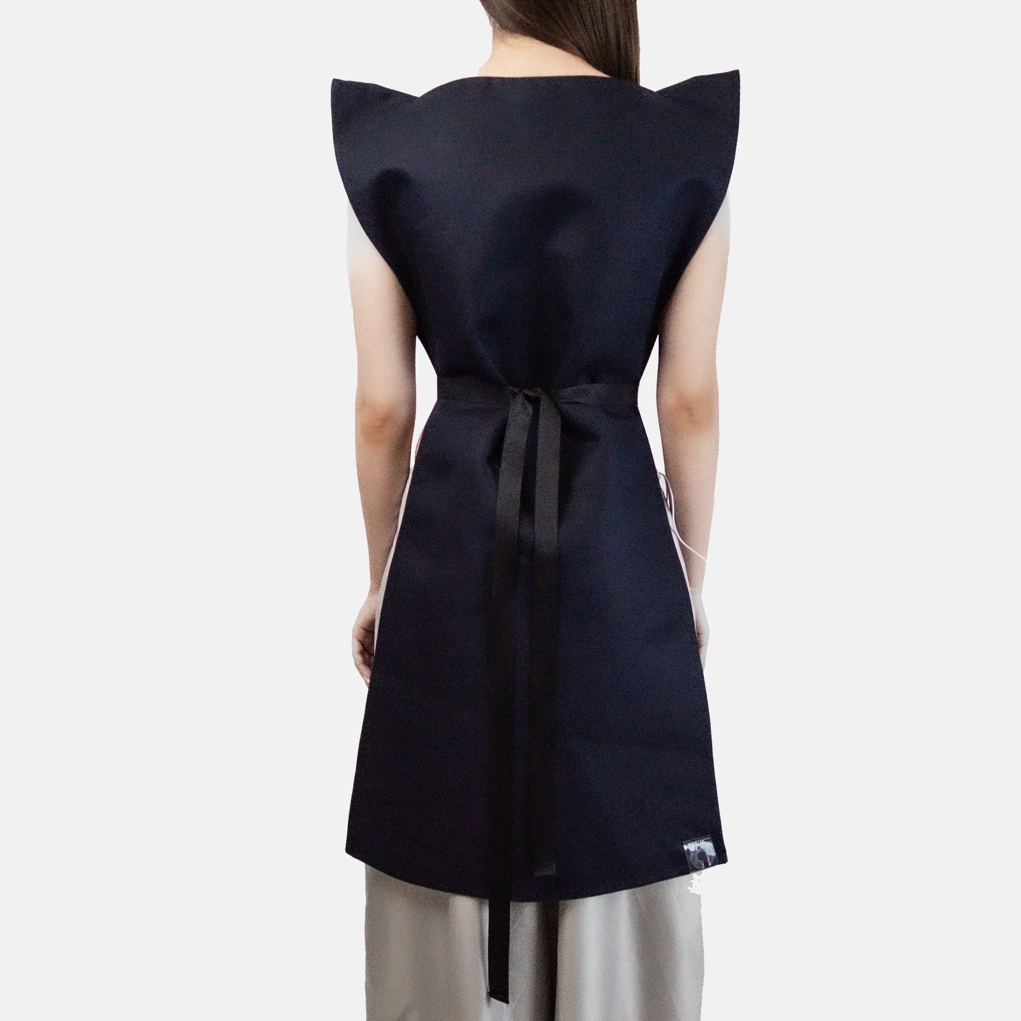Futuristic High Shoulder Soft Touch Twill Dress with Adjustable Belt in Beije