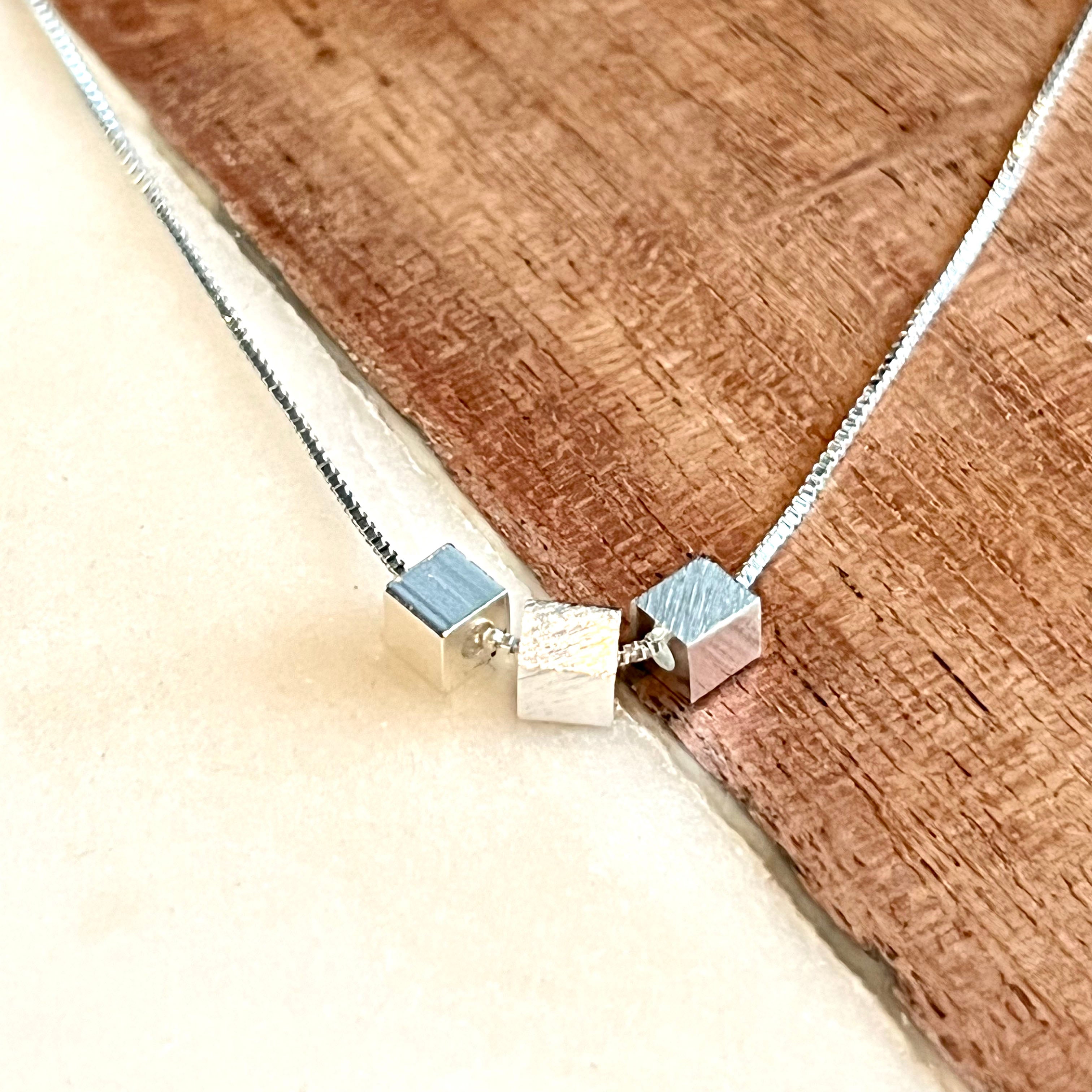 Three Cube Silver Necklace