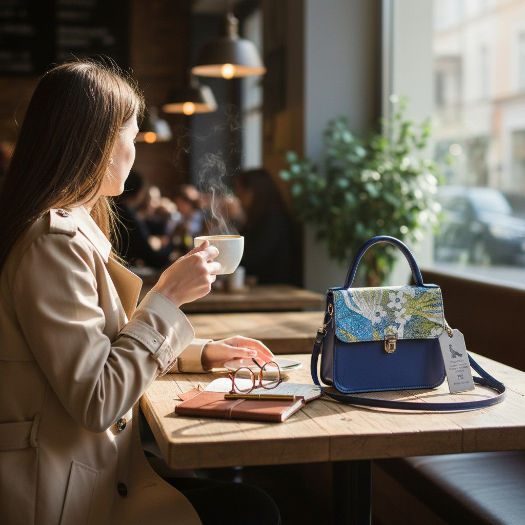 Small Painted Leather Blue Handbag