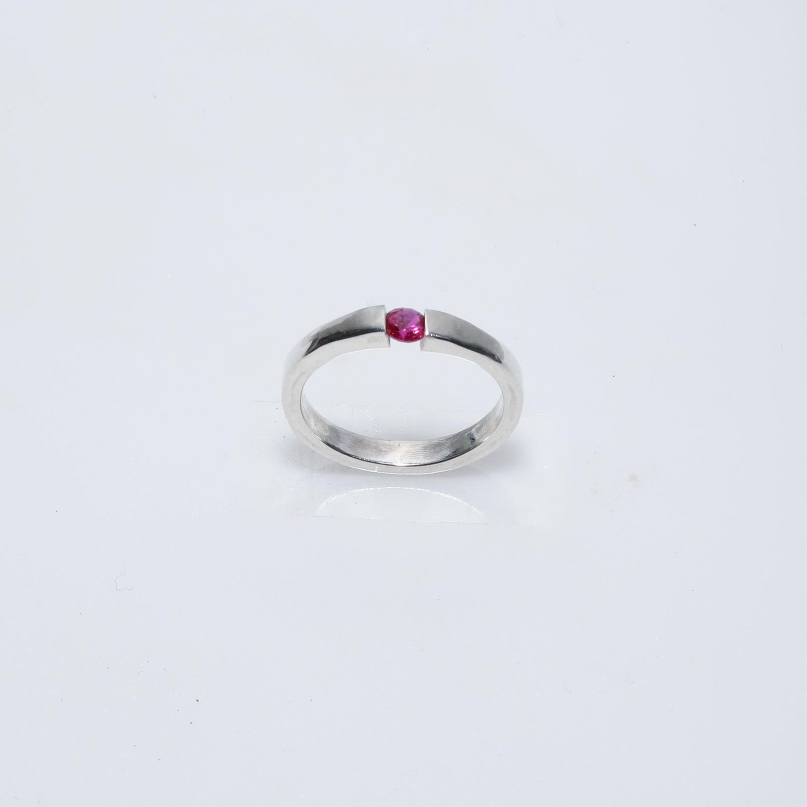 Sterling Silver Ring with Tension-Set Ruby