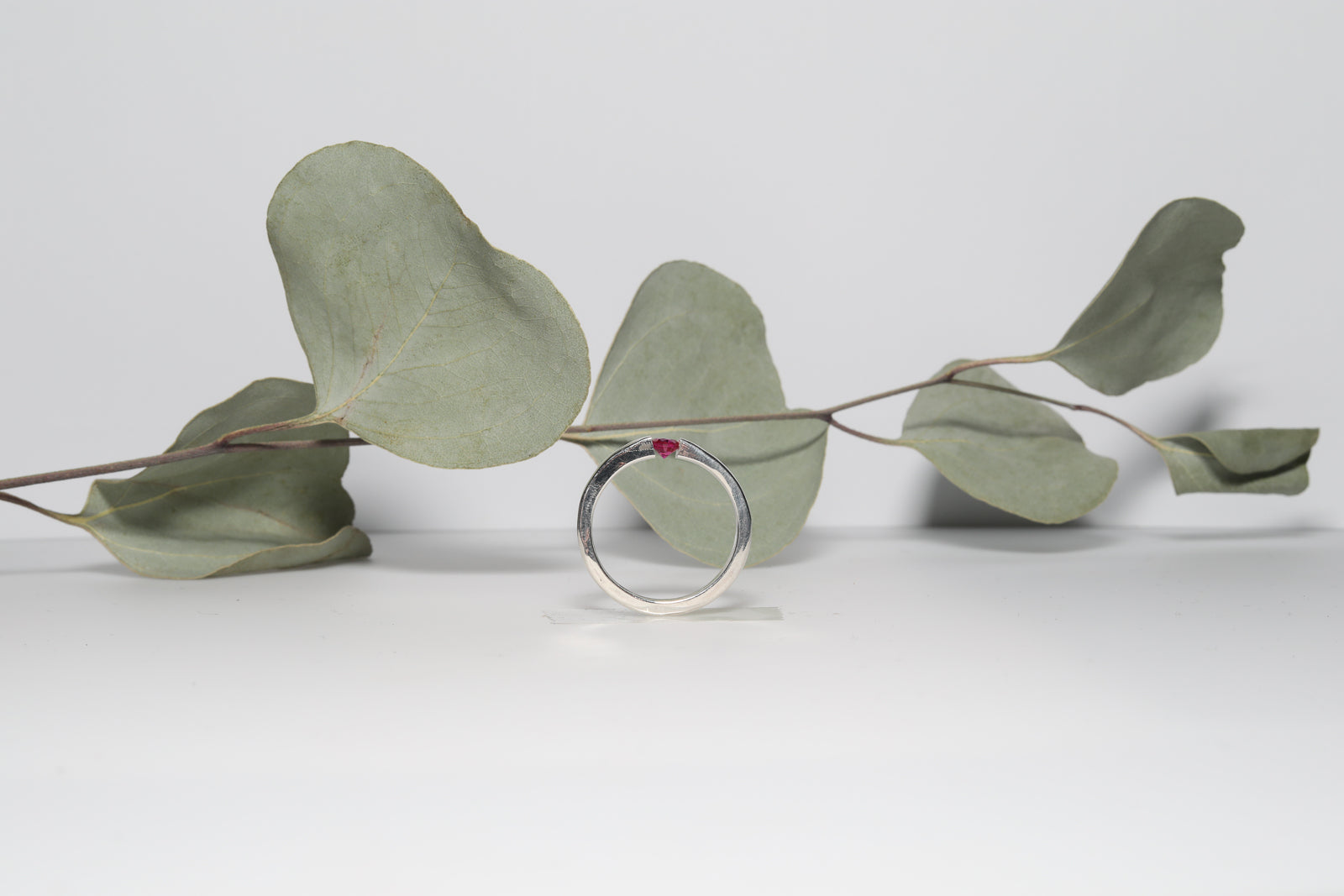 Sterling Silver Ring with Tension-Set Ruby