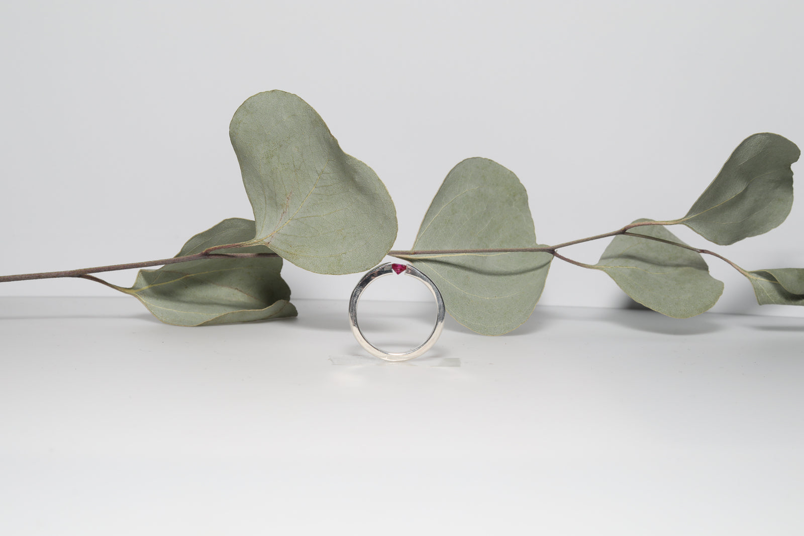Sterling Silver Ring with Tension-Set Ruby