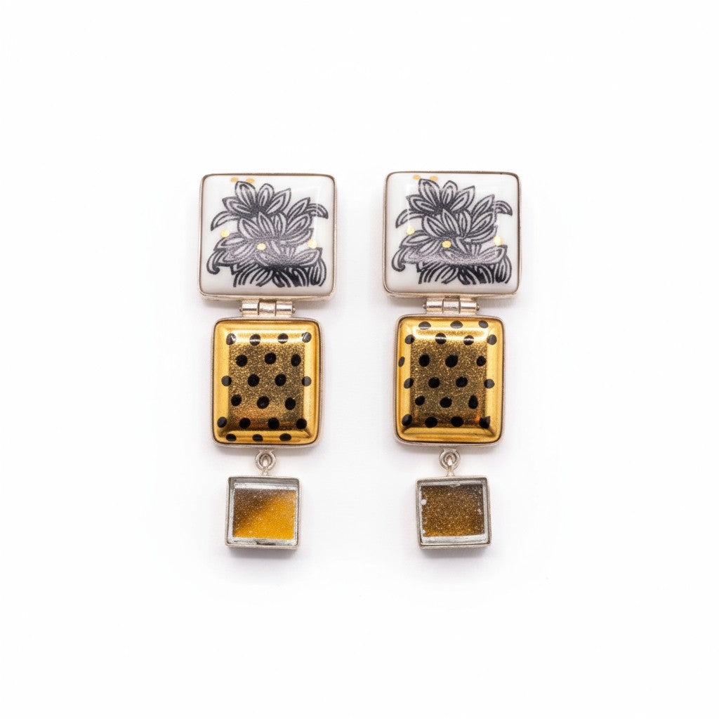 Earrings with Rectangles and Little Mirrors
