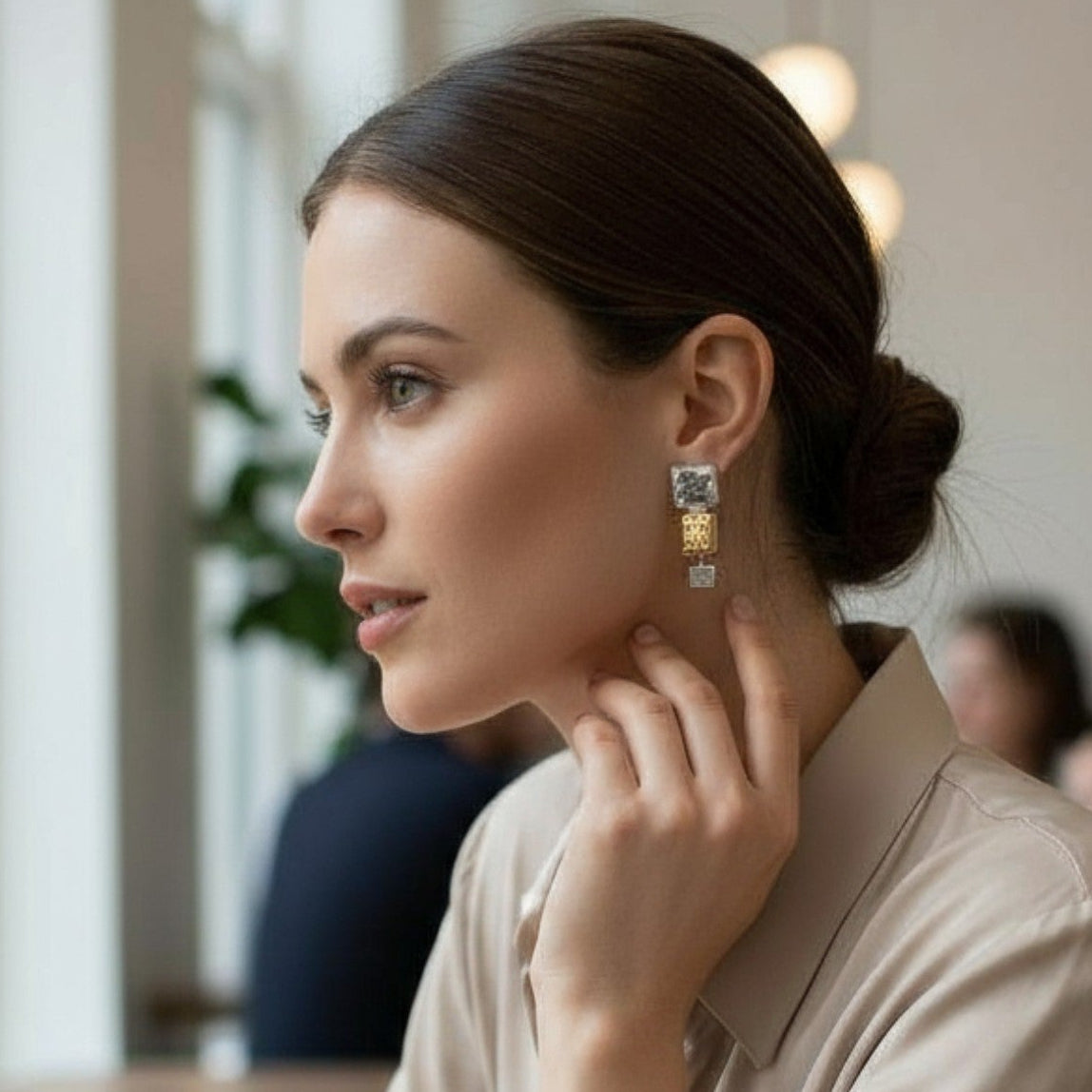 Earrings with Rectangles and Little Mirrors