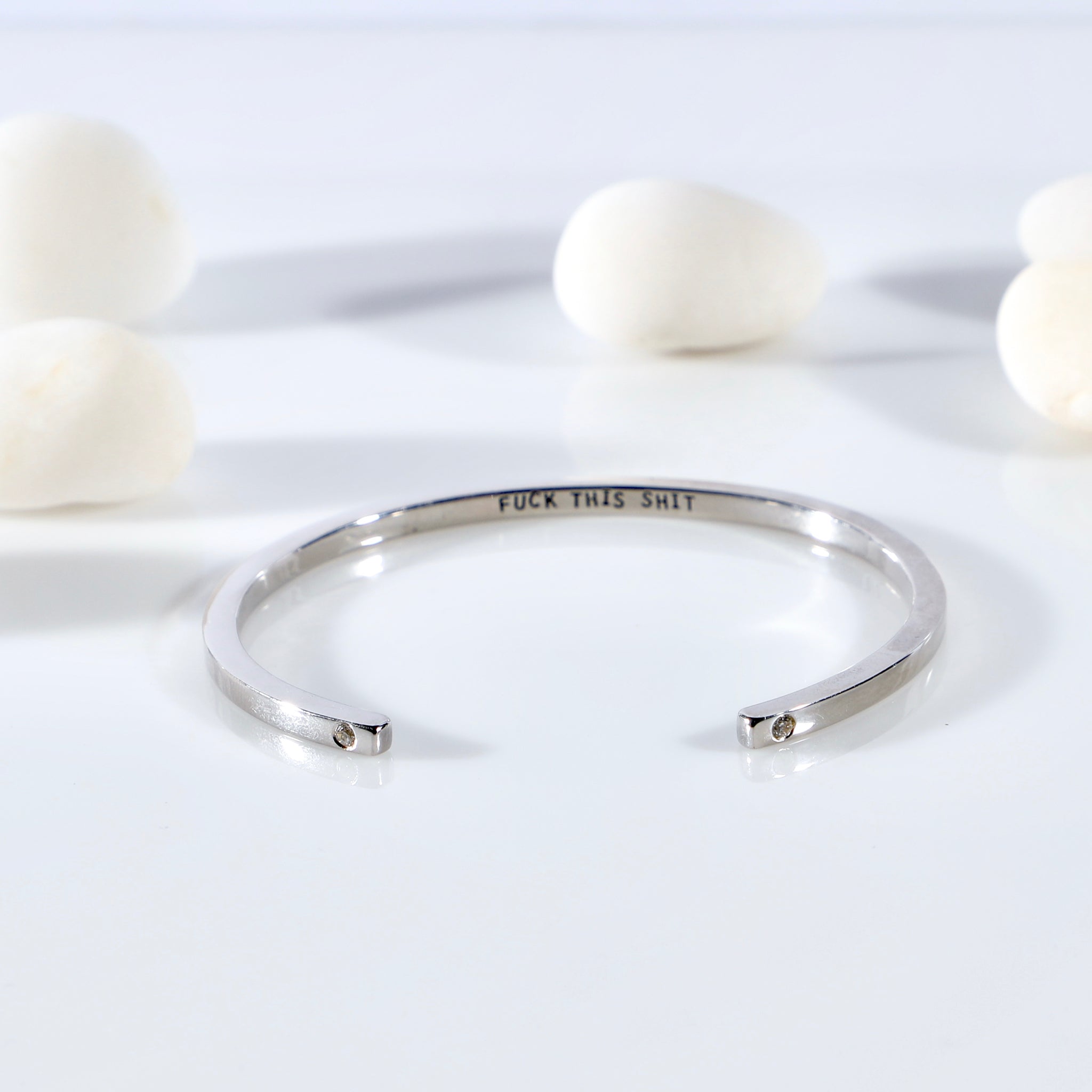 Sterling silver open bangle with diamonds