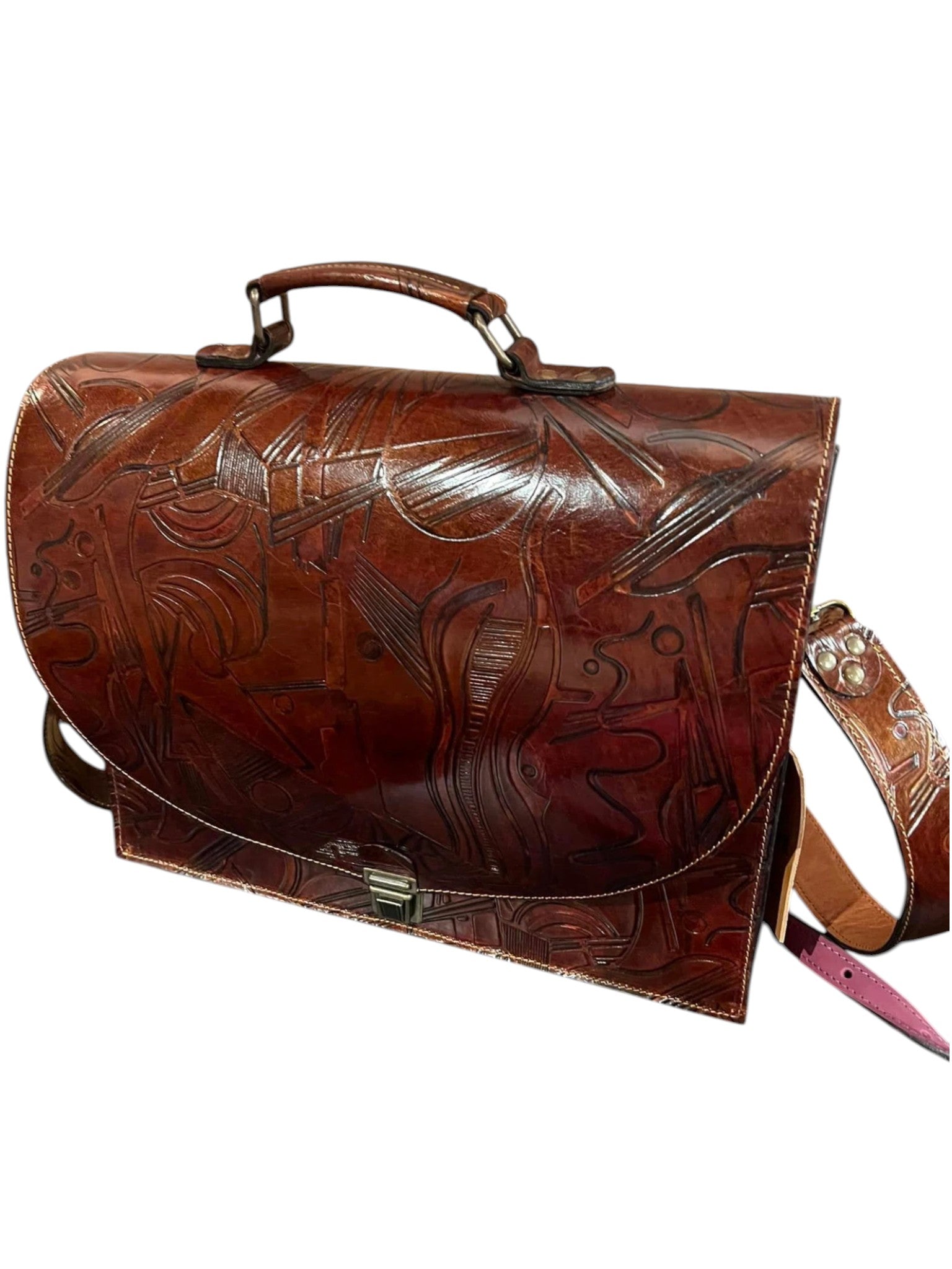 Large Embossed Leather Unisex Bag