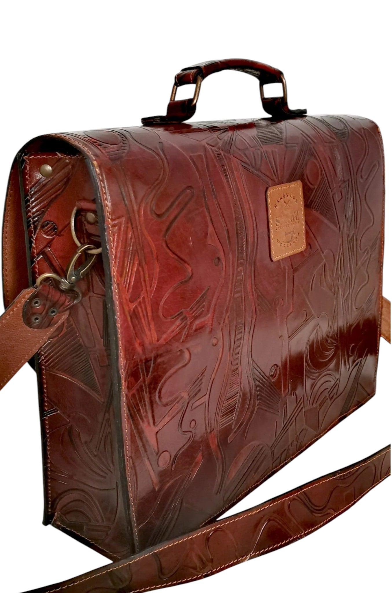 Large Embossed Leather Unisex Bag