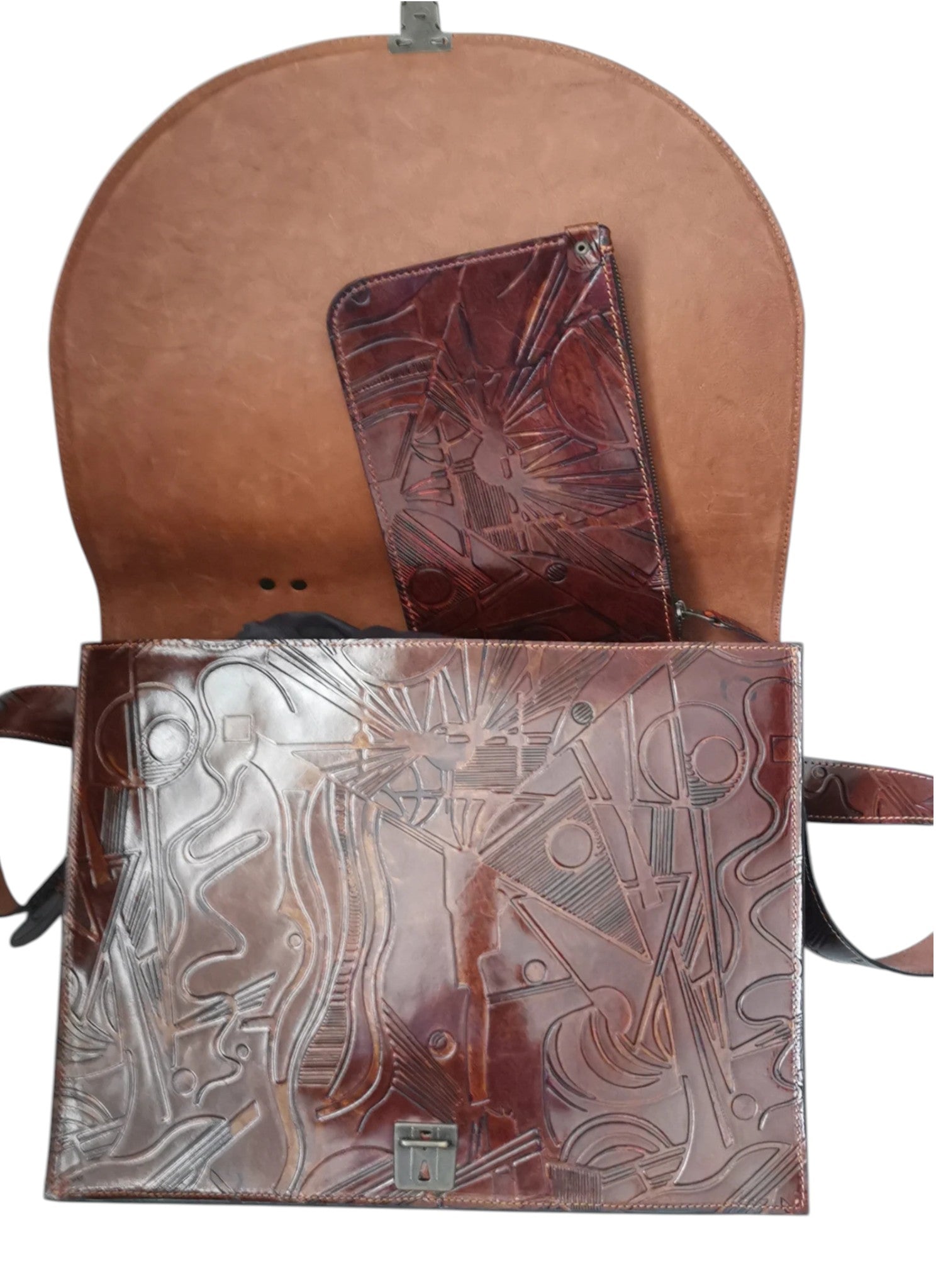 Large Embossed Leather Unisex Bag