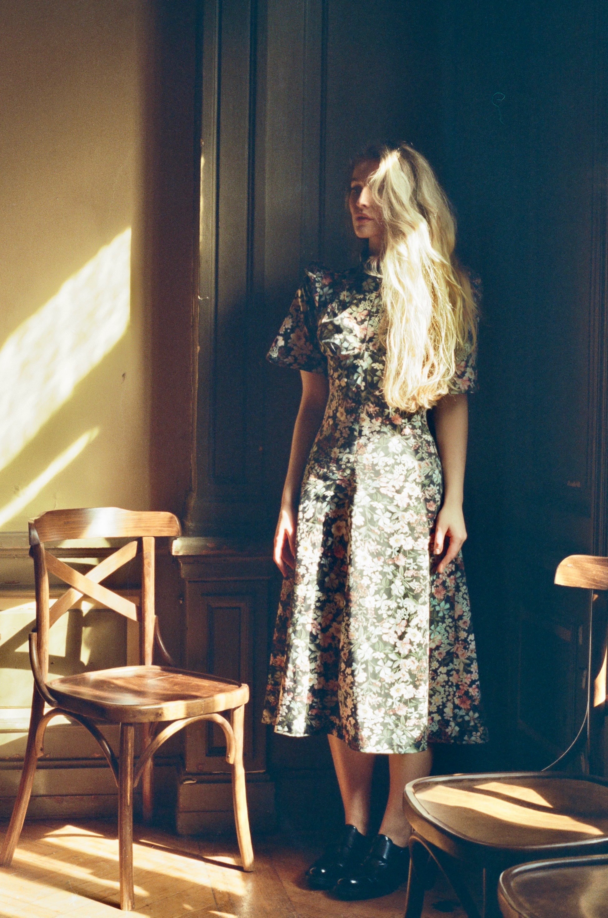 Esther Dress / Black Floral Cotton
