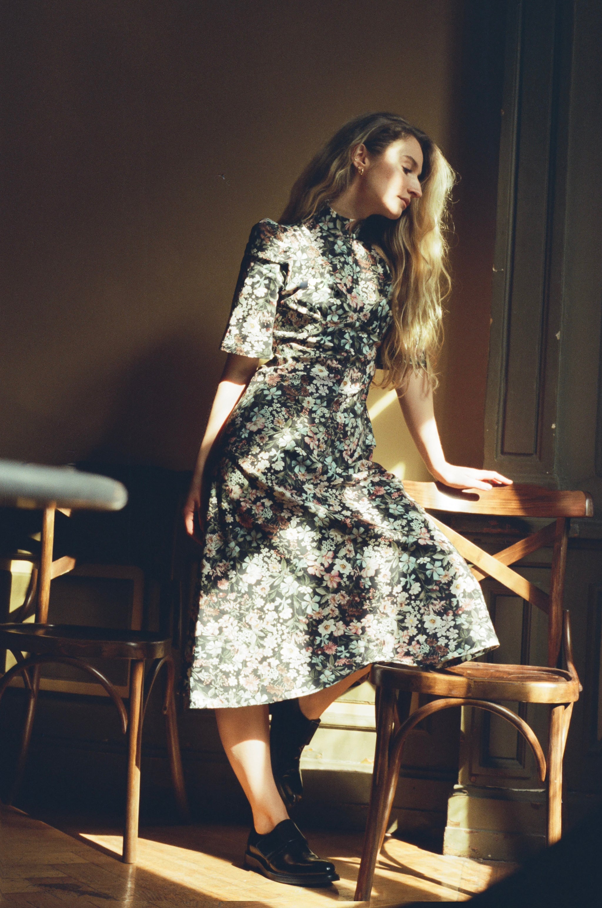 Esther Dress / Black Floral Cotton