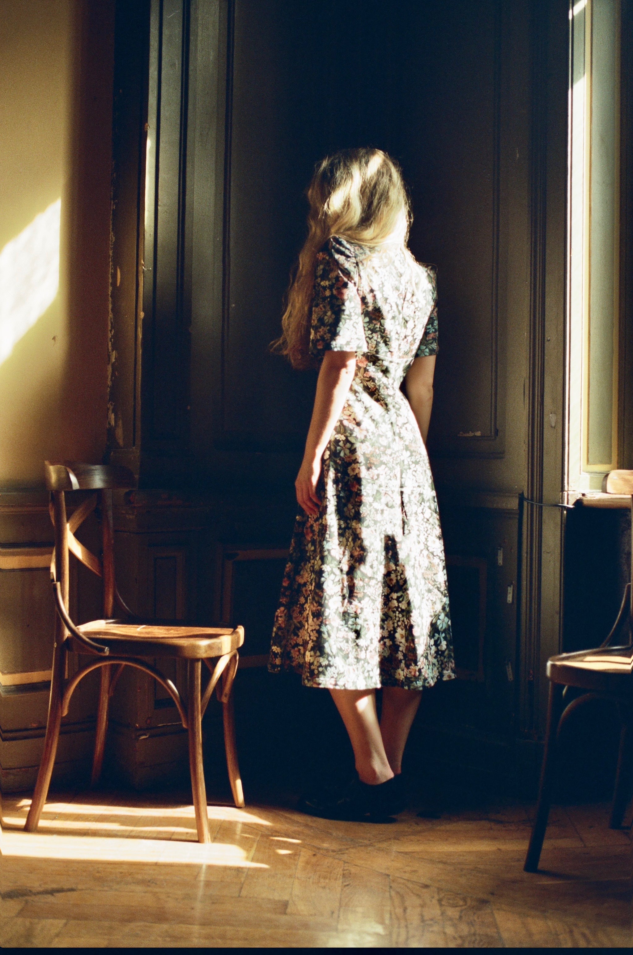 Esther Dress / Black Floral Cotton