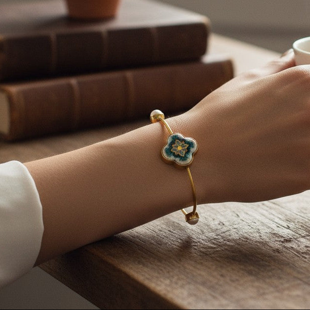 Blue Cross with Pearls Bracelet