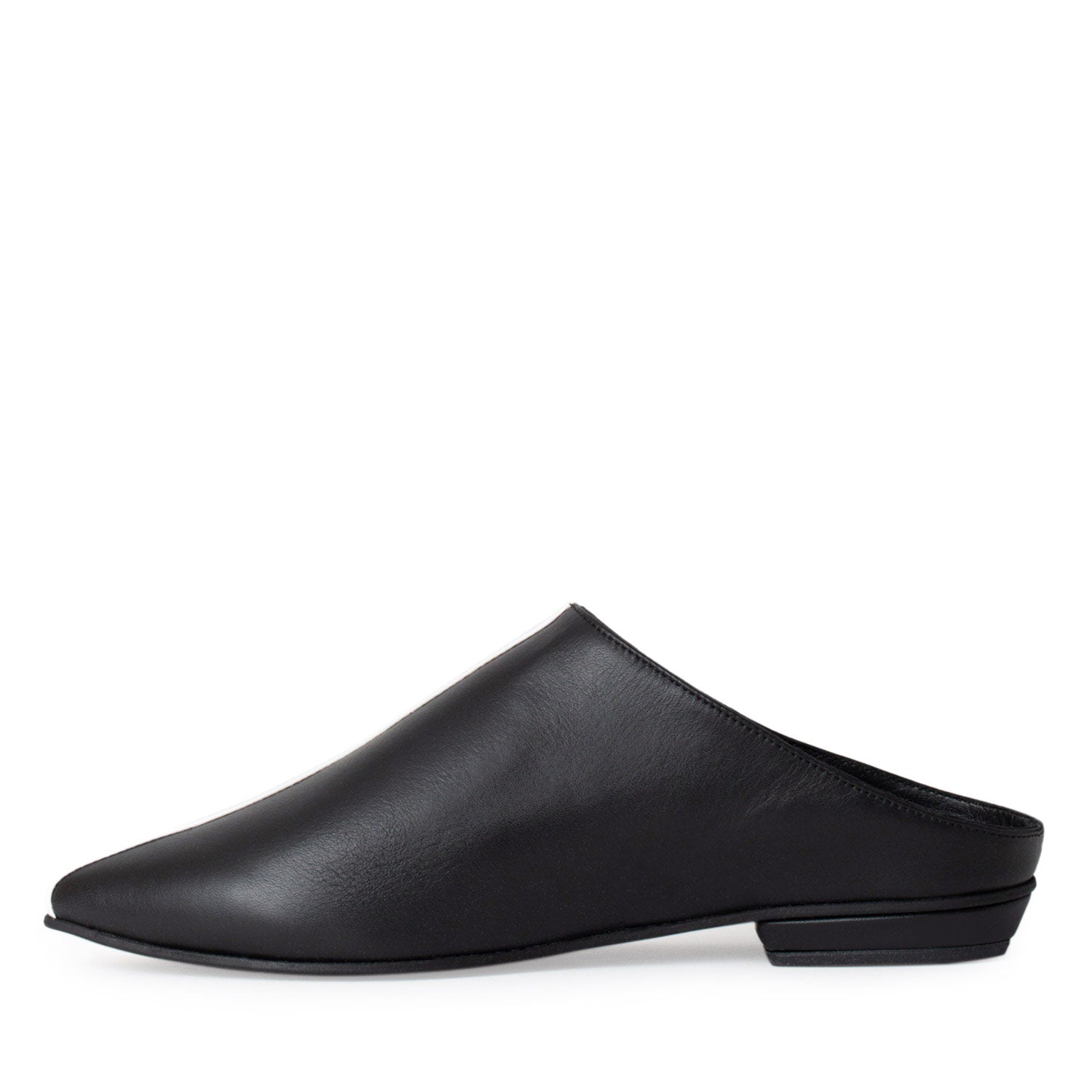Horiz-On Black&White Nappa Leather Flat Mules