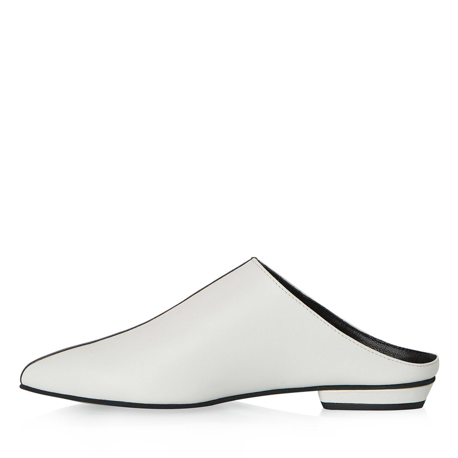 Horiz-On White&Black Nappa Leather Flat Mules