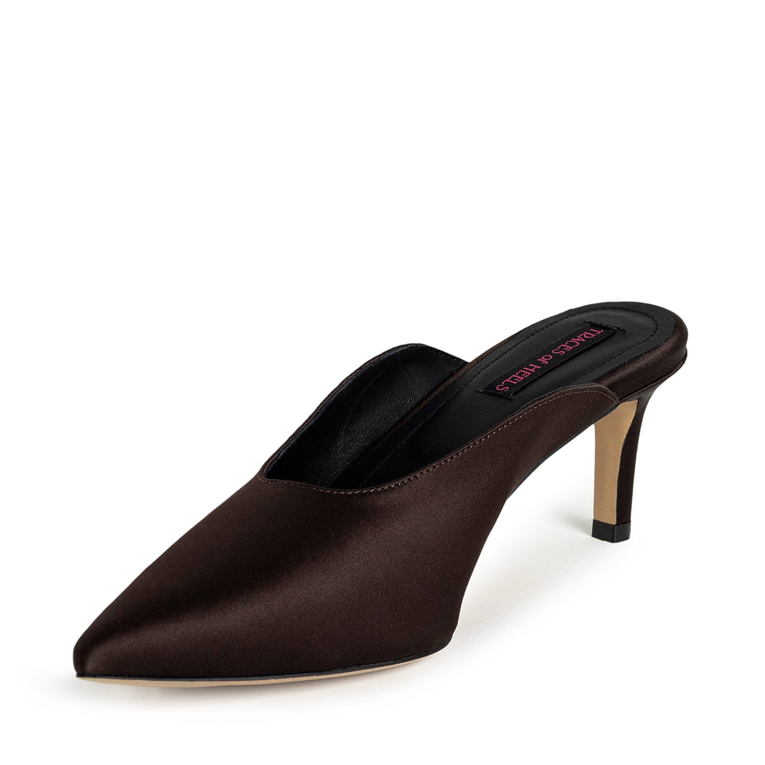 Liquid Amber Espresso Brown Satin Mules