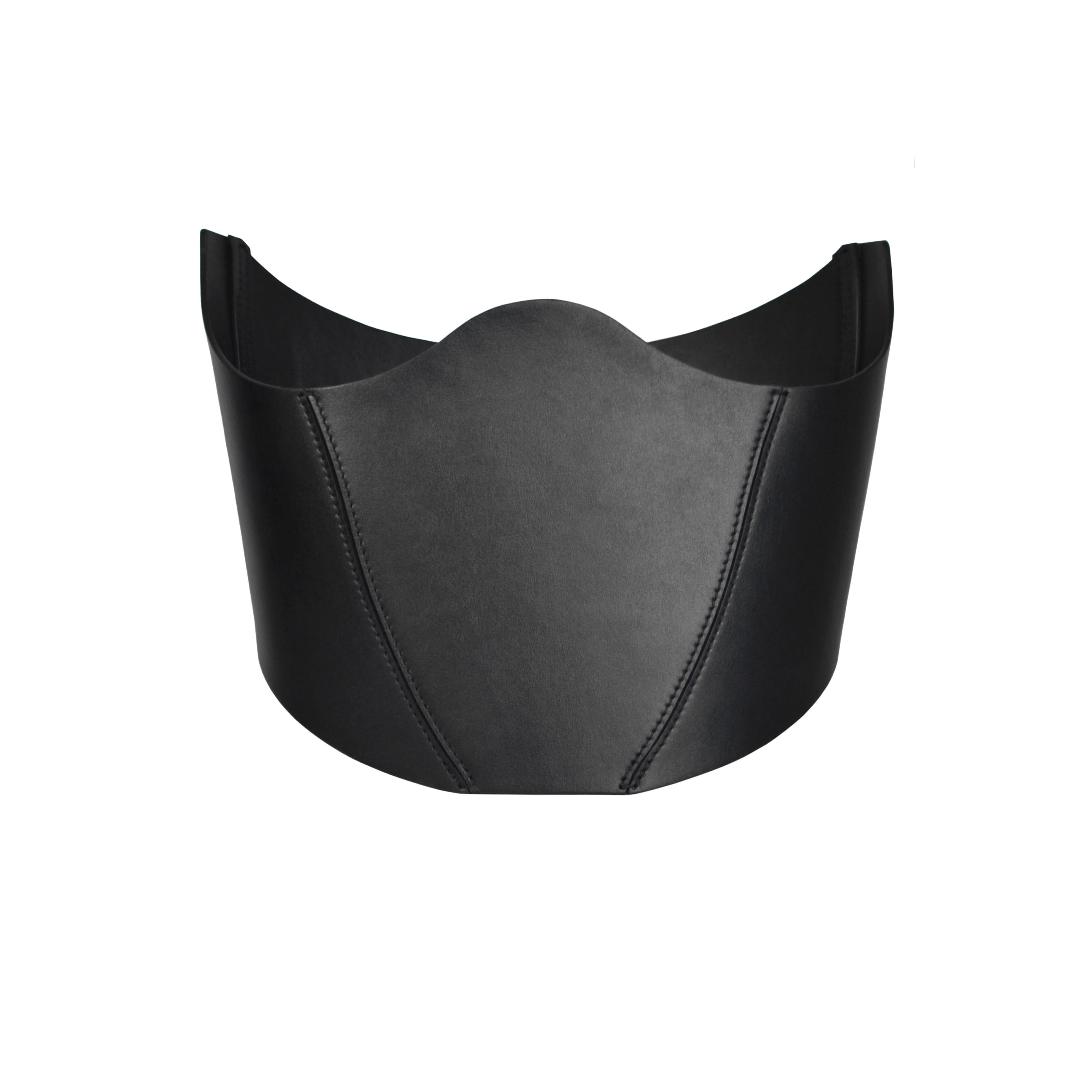 Front view of black structured underbust corset.