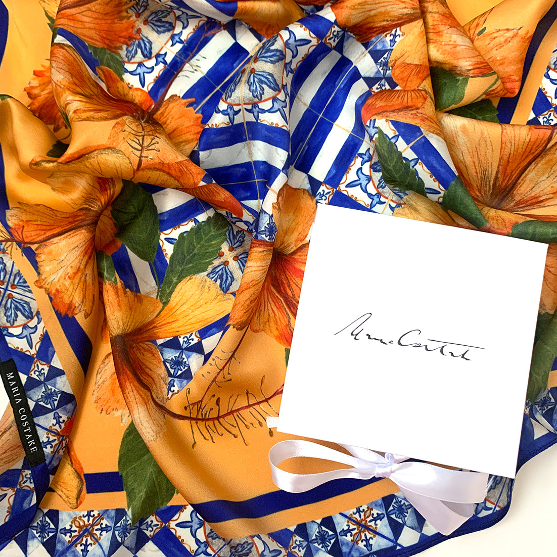 Hibiscus – Orange Silk Scarf