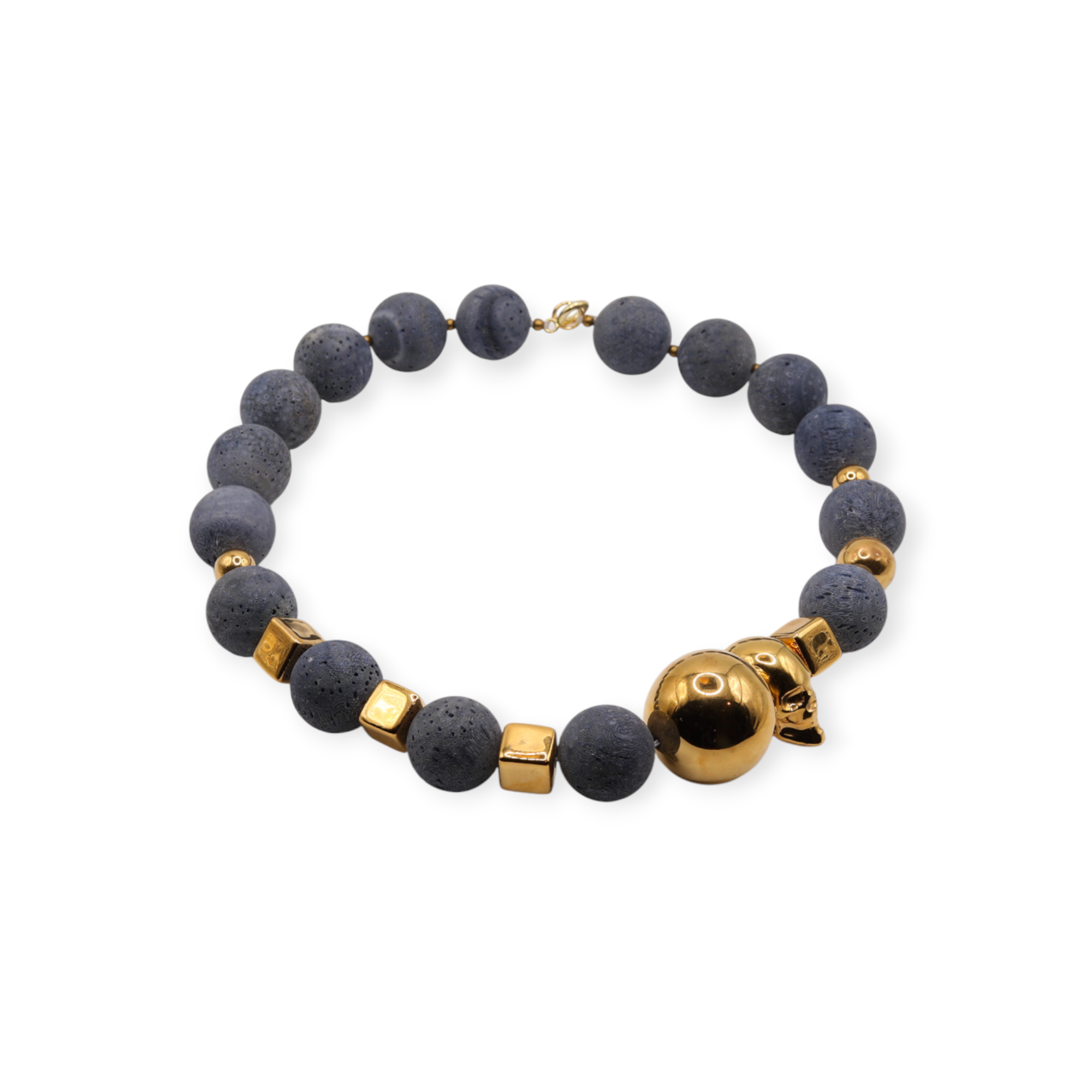 Gold-plated Skull with Blue Coral Necklace
