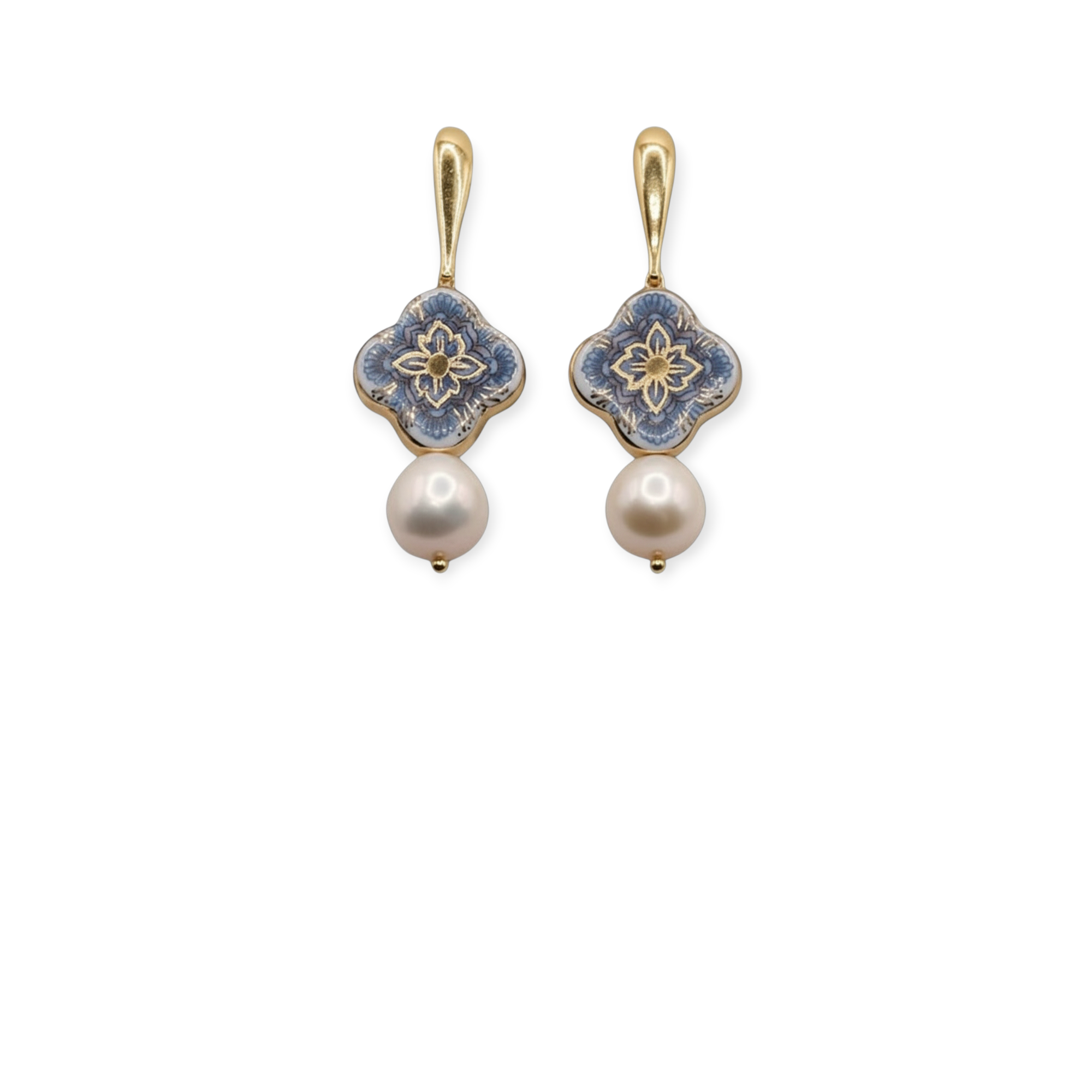 Blue Cross with Pearl Earrings