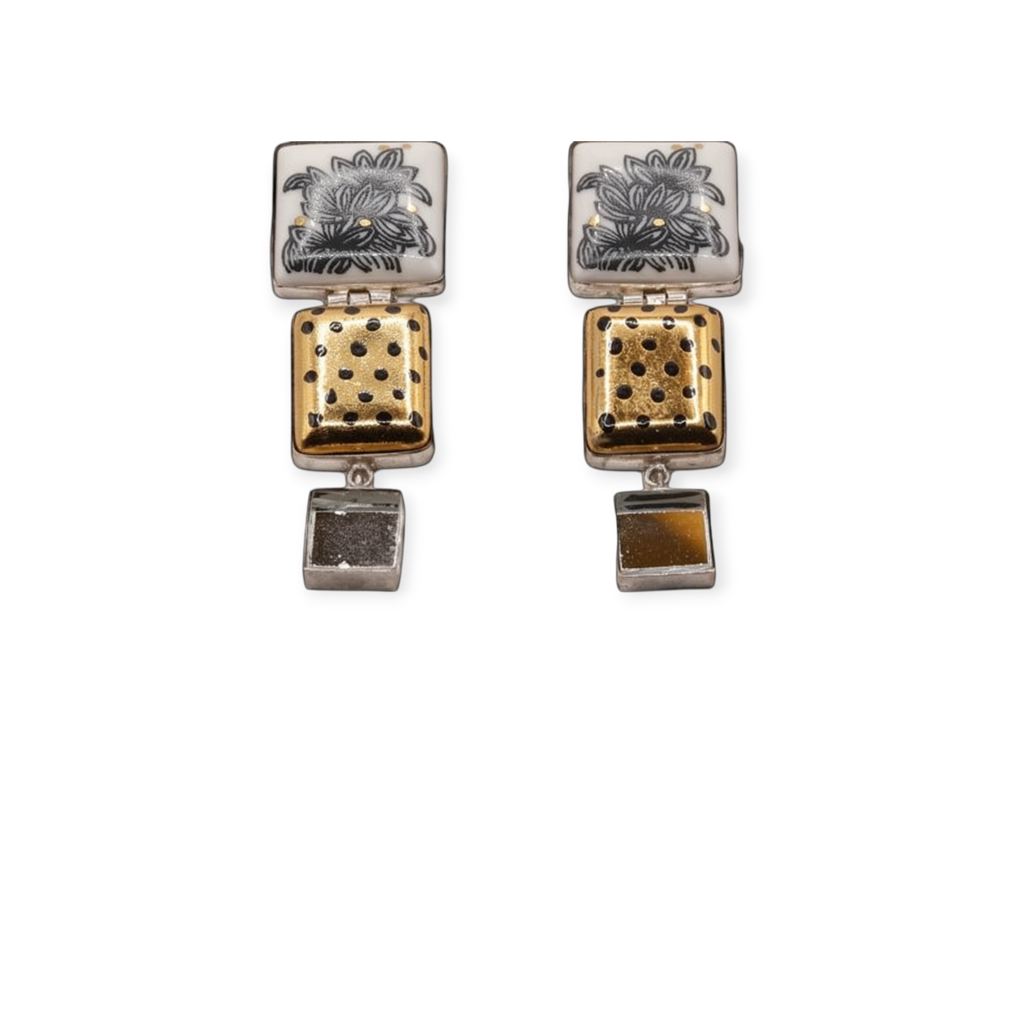Earrings with Rectangles and Little Mirrors