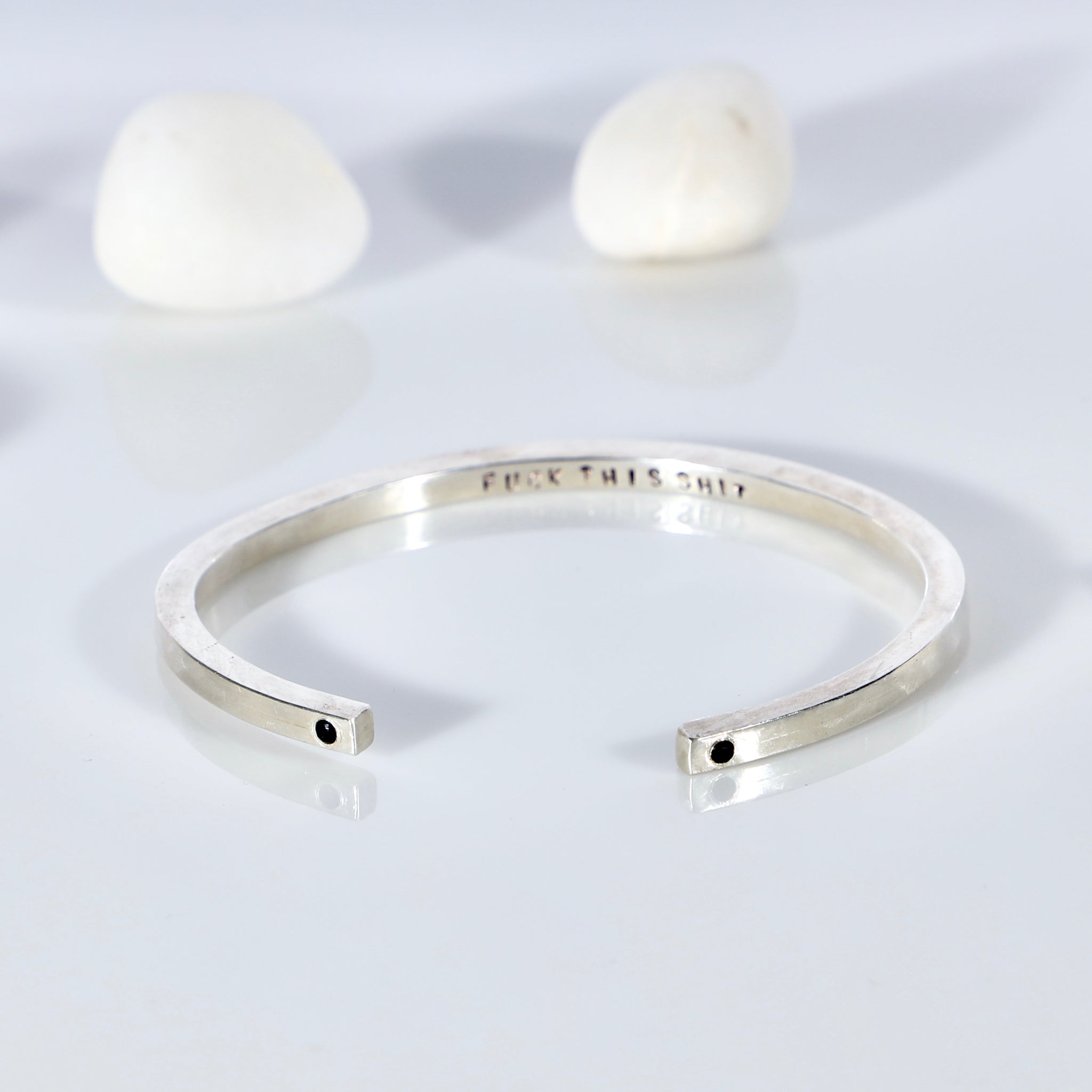 Sterling silver open bangle with diamonds