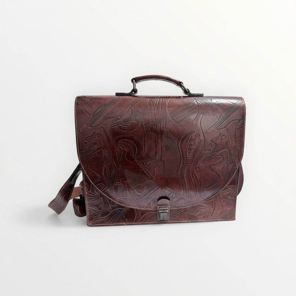 Large Embossed Leather Unisex Bag