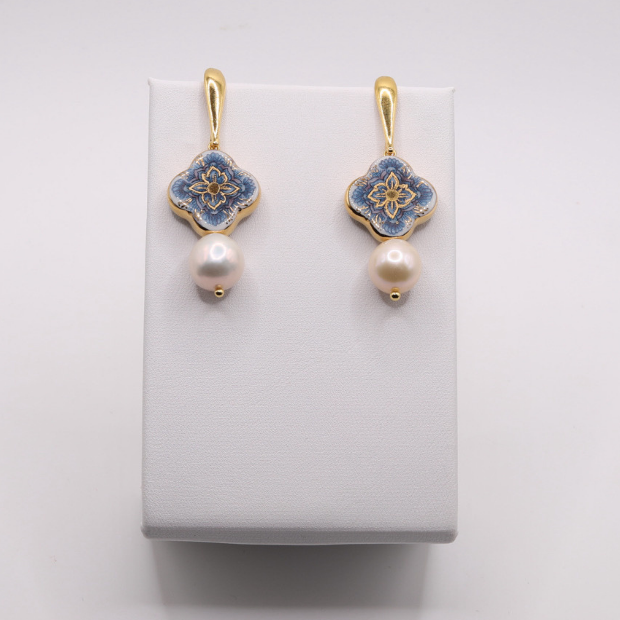Blue Cross with Pearl Earrings