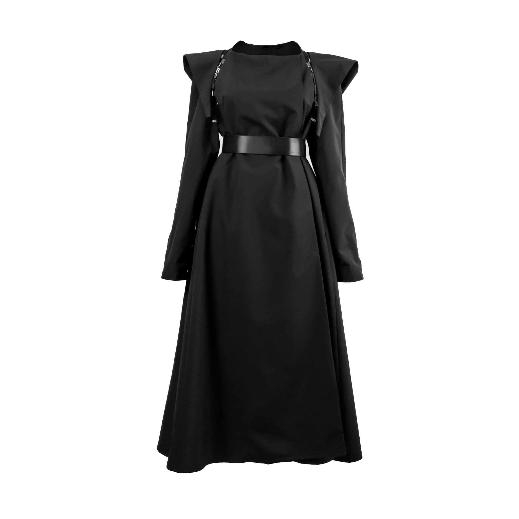 Water-Resistant Jacket with Detachable Hoodie and Adjustable Waistline in Black