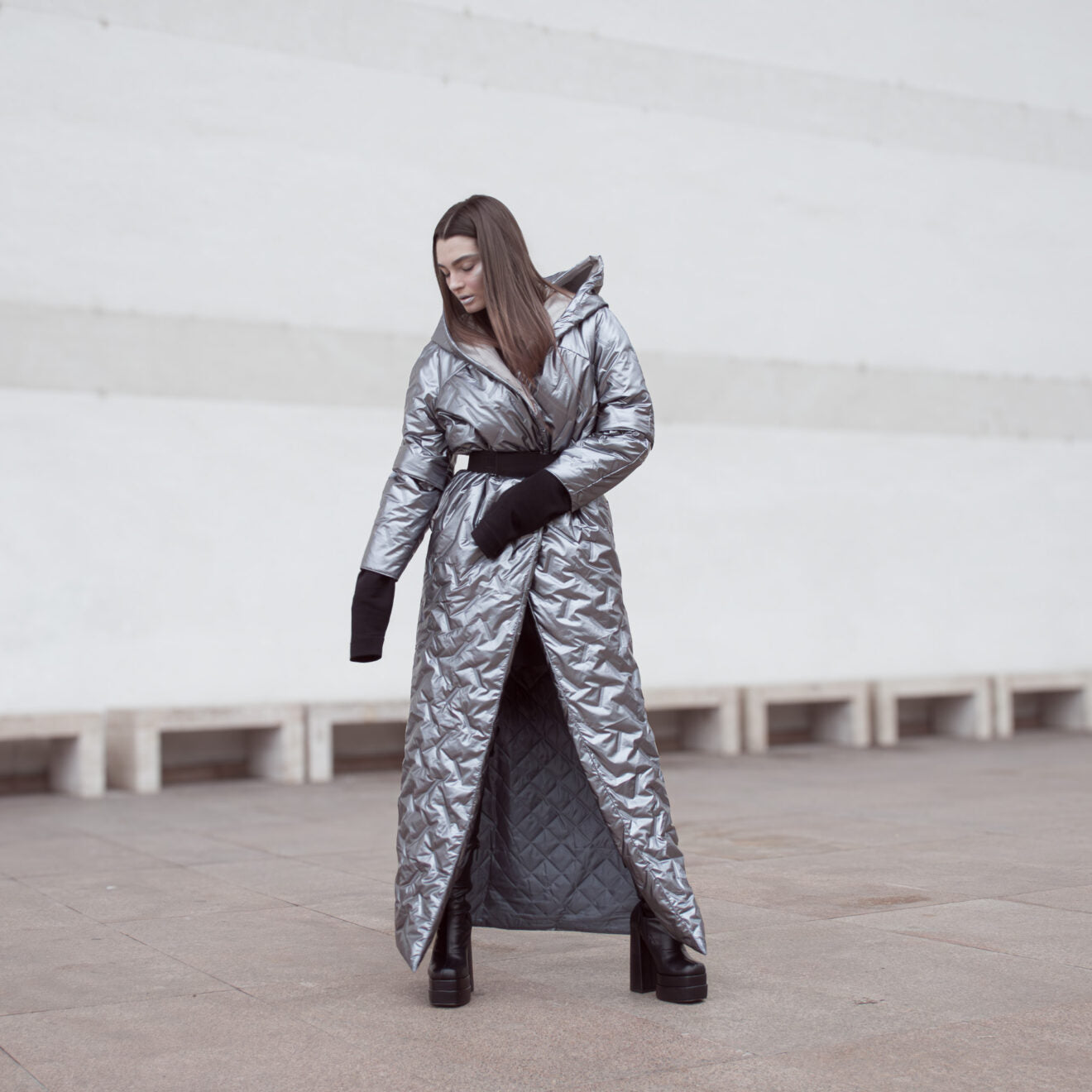 Water and Wind Resistant Puffer with Changeable Sleeves and Adjustable Fit in Silver