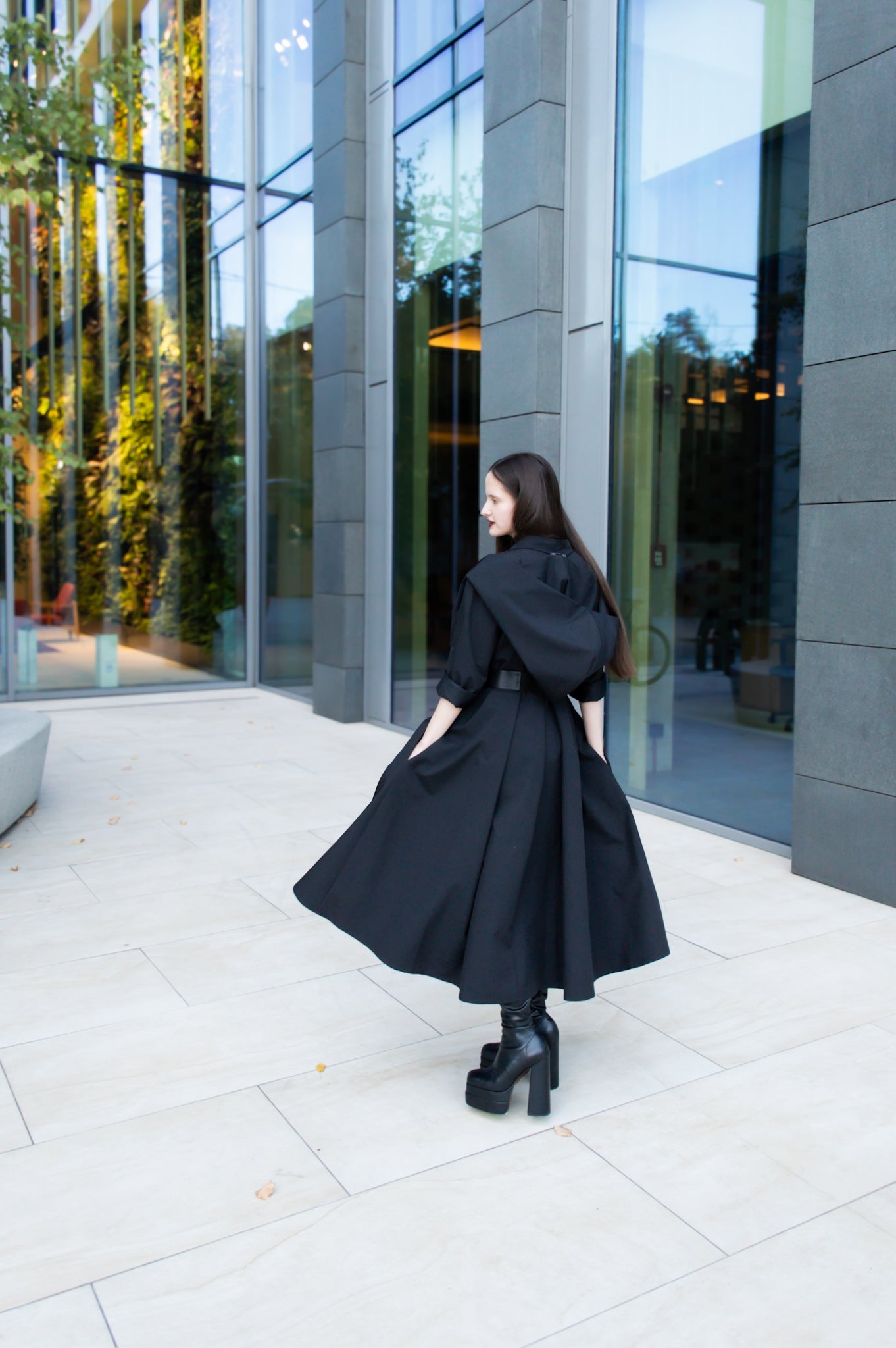 Water-Resistant Jacket with Detachable Hoodie and Adjustable Waistline in Black