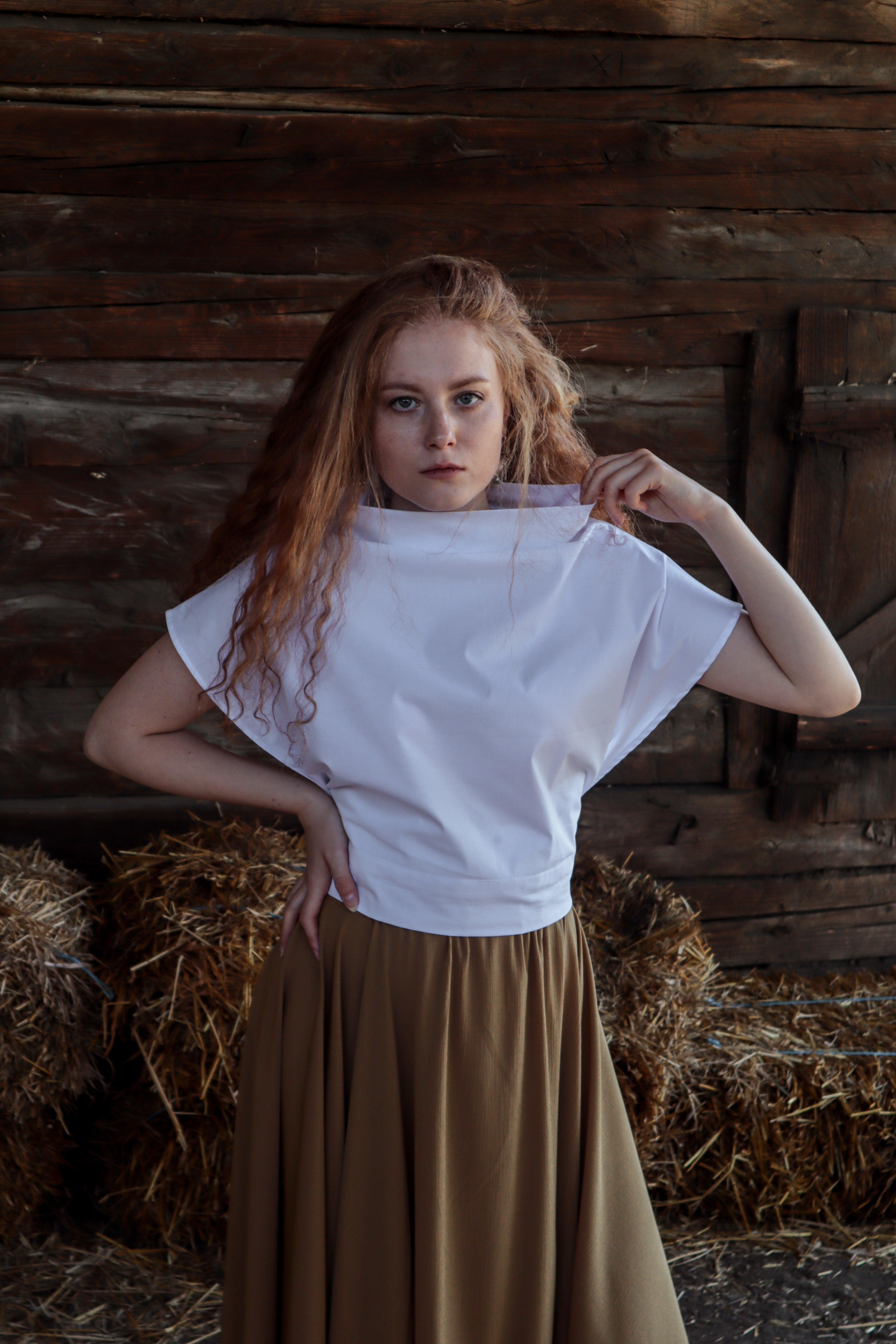 Geometric Wrap Top with a High Collar