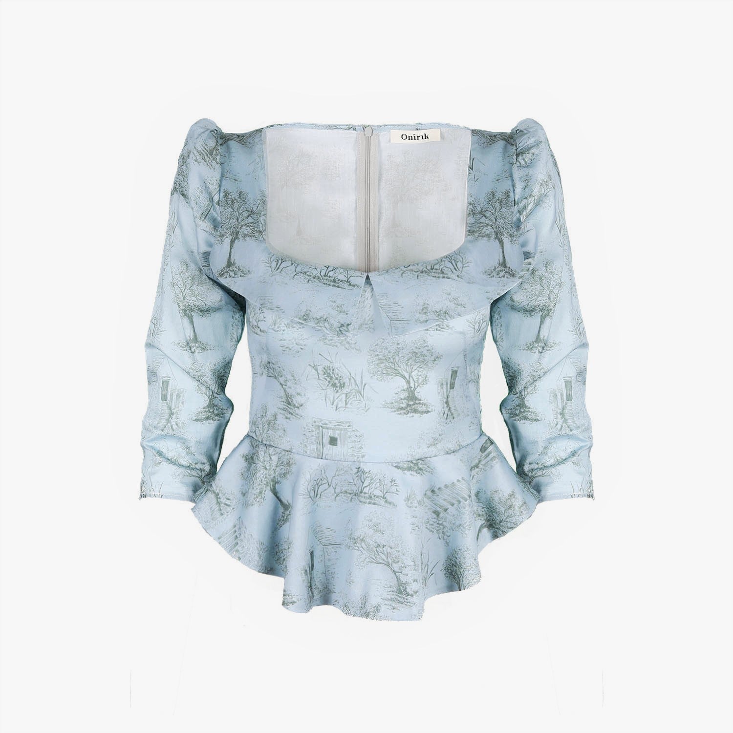 Mari Top / Cottage Blue + Pewter Green Toile Cotton