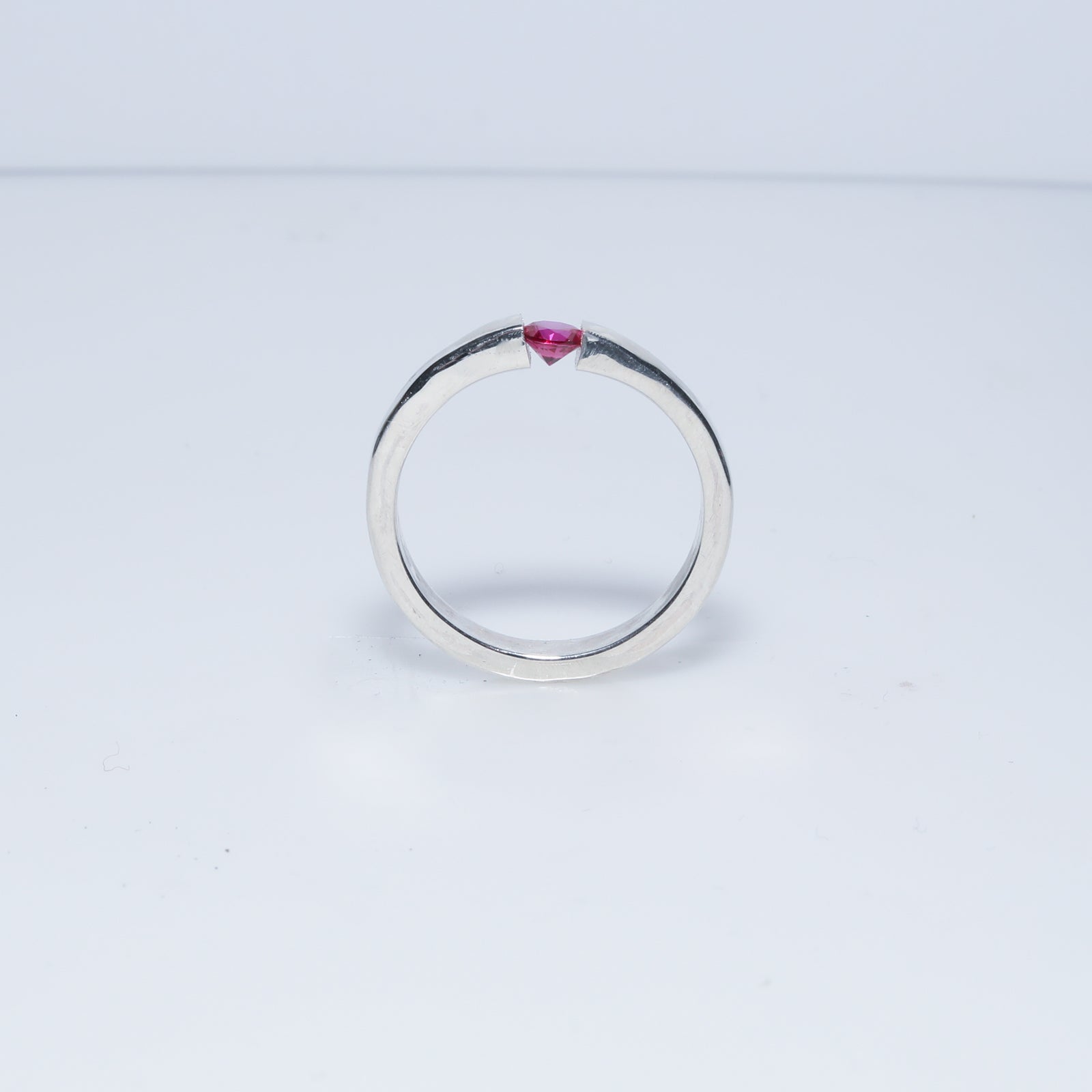 Sterling Silver Ring with Tension-Set Ruby