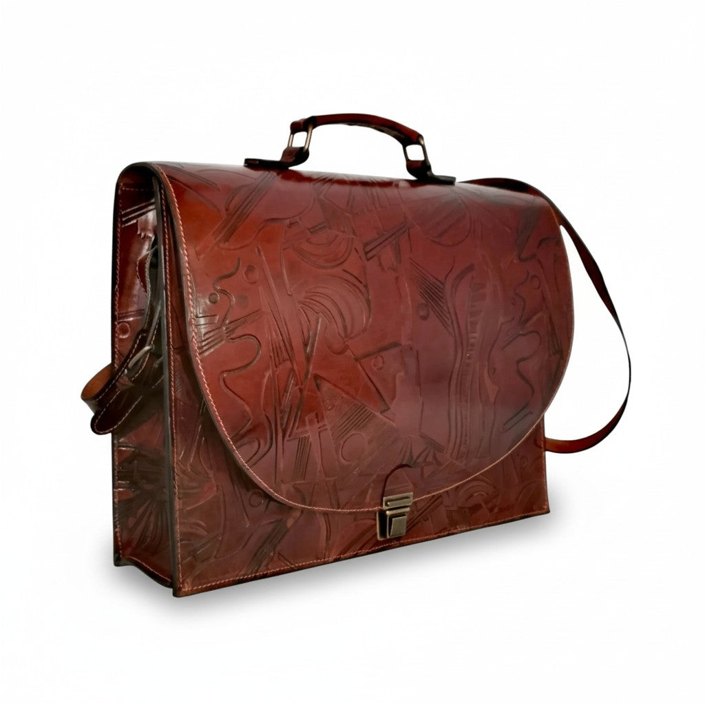Large Embossed Leather Unisex Bag