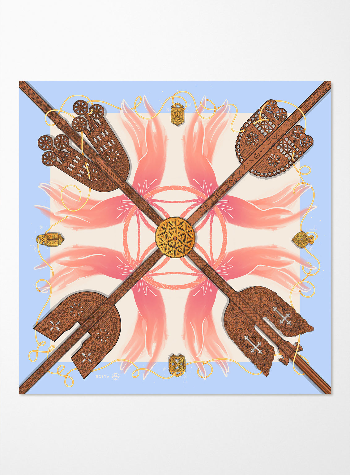 Wings Silk Twill Scarf 90×90 cm