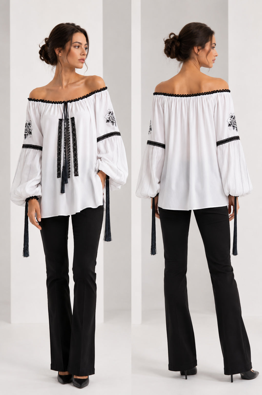 BLACK AND WHITE ROSE BLOUSE