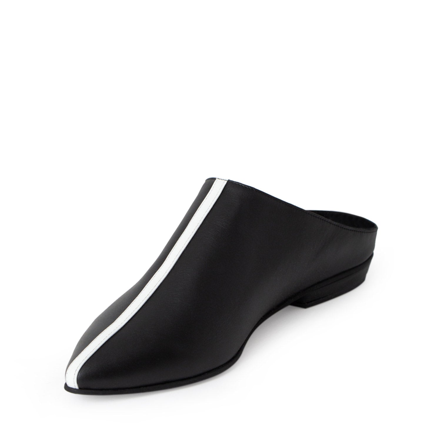 Horiz-On Black&White Nappa Leather Flat Mules