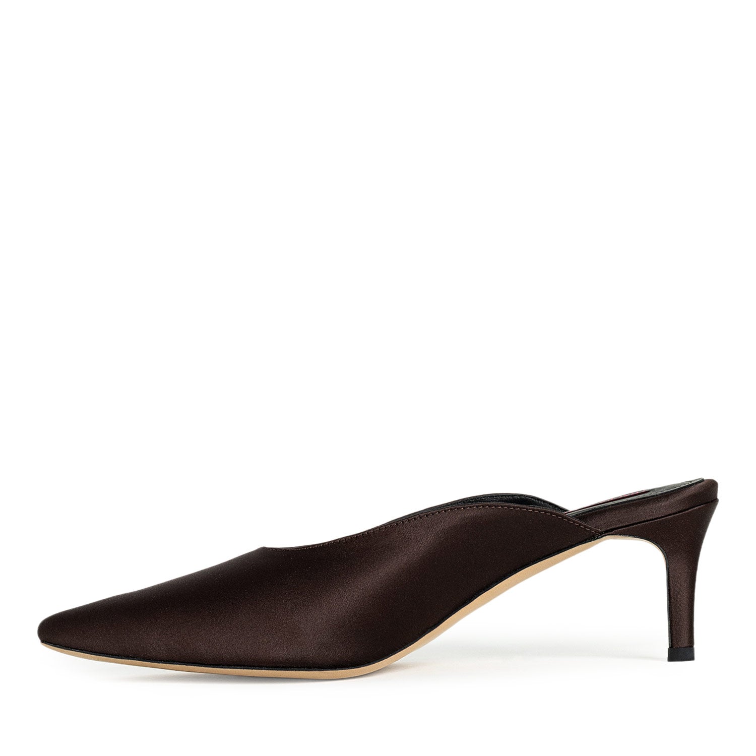 Liquid Amber Espresso Brown Satin Mules